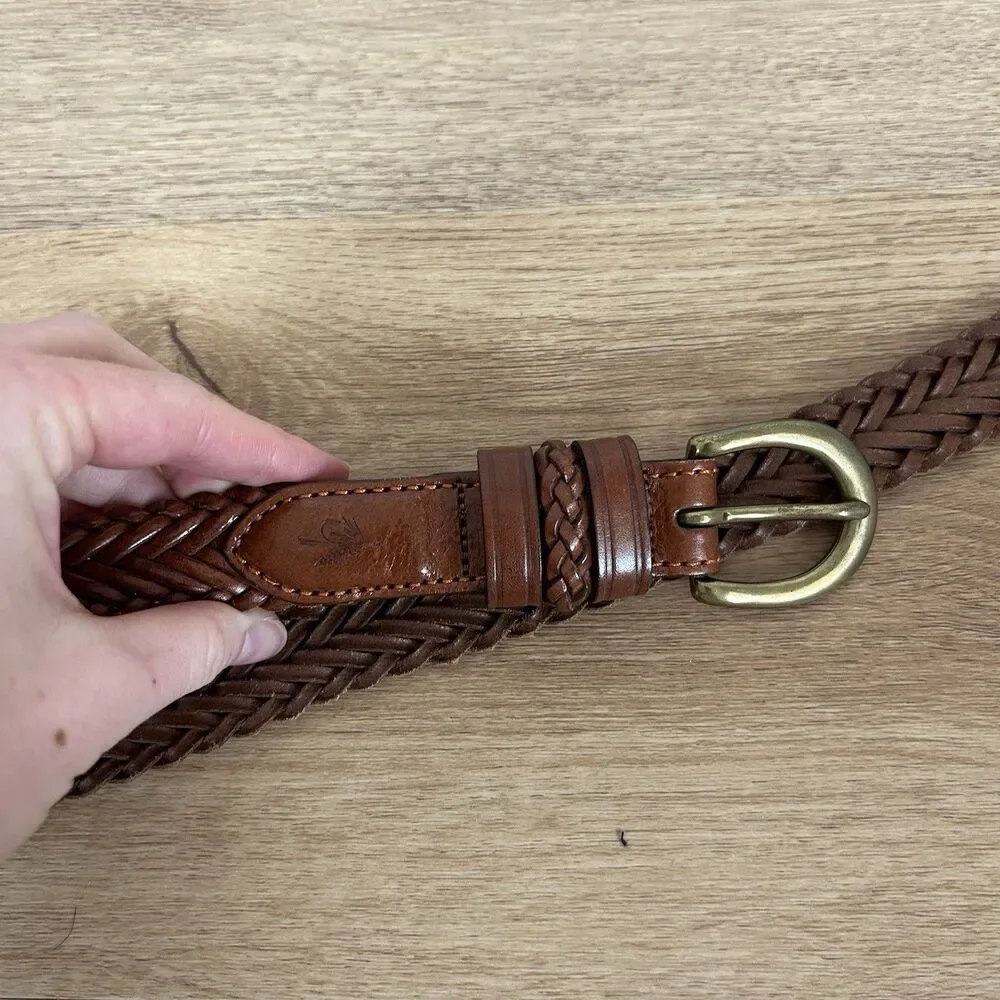 Orvis Braided Leather Belt SMALL Women Solid Brass Buckle Woven Brown/Red